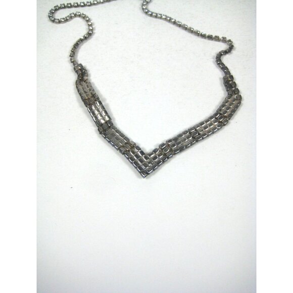 Vintage Prong Set Rhinestone V Shaped Necklace Silvertone Multi Strand 15 inch - Picture 5 of 10